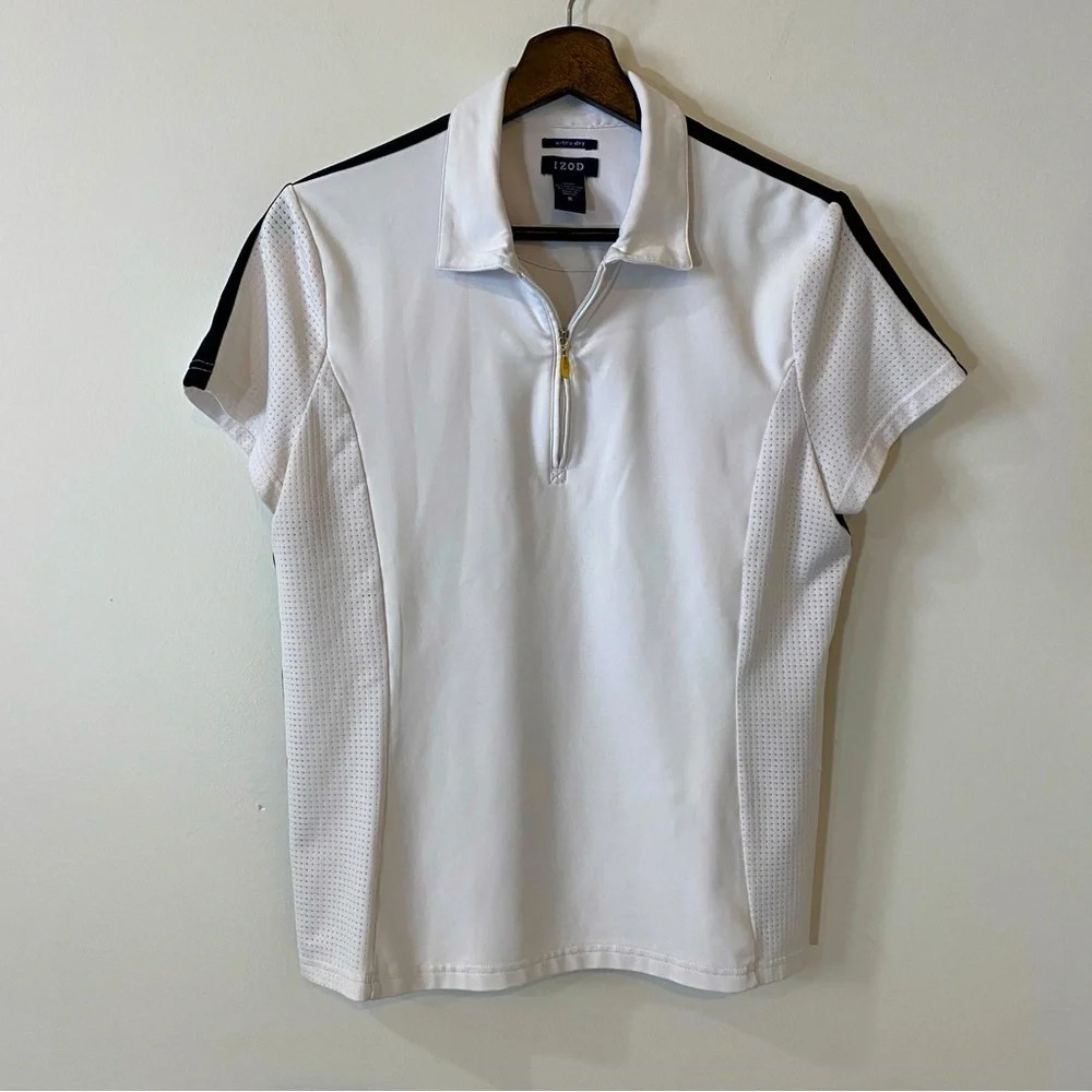 IZOD x-tra dry 1/4 Zip White and Black Polo Shirt Size M